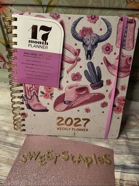 2027 Boho Weekly Planner  Pink Purple Western Cowboy Design 17mo Coquette
